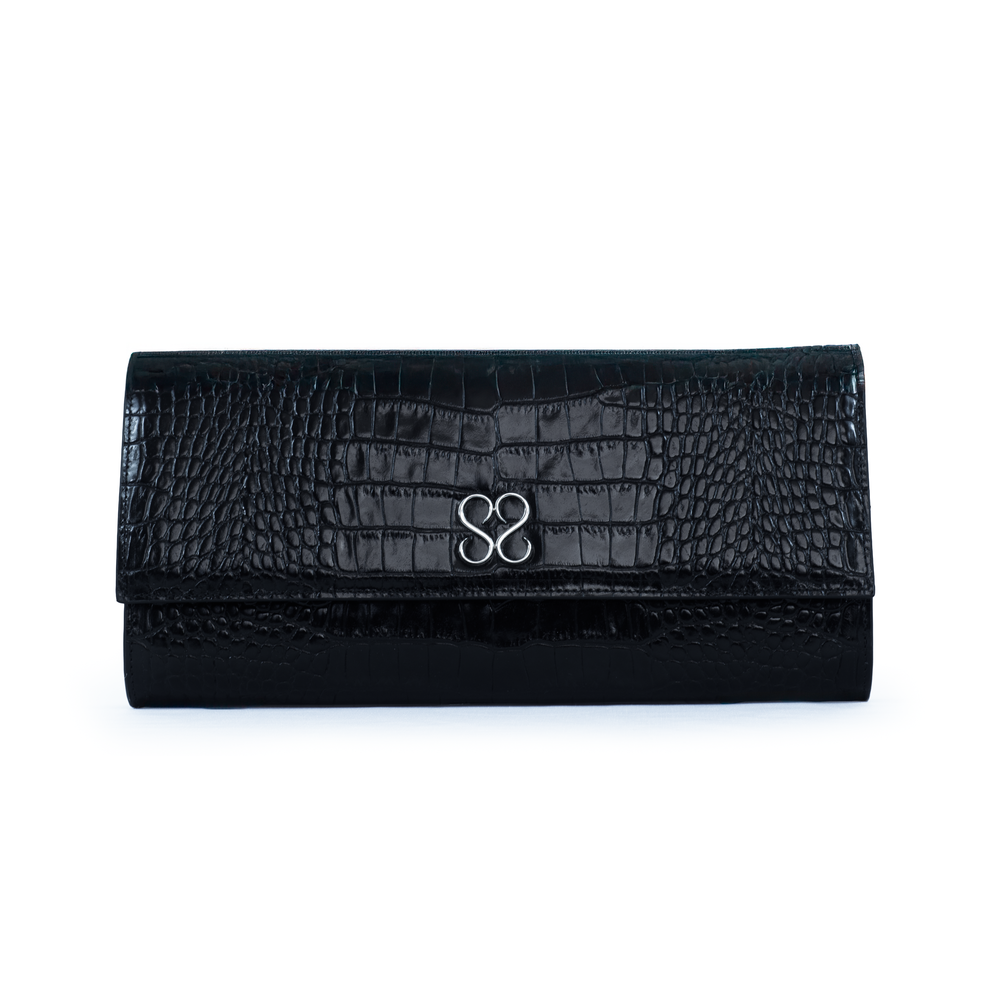 The Valentina Croc Clutch in Black - Stessa by Sarah