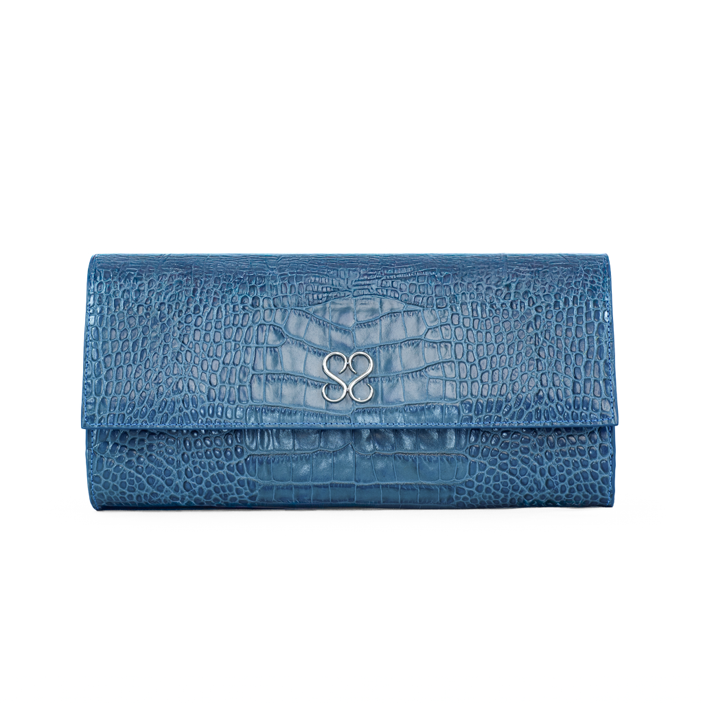 The Valentina Croc Clutch in Shadow Blue - Stessa by Sarah