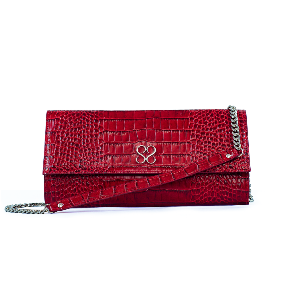 The Valentina Croc Clutch in Barbados Cherry - Stessa by Sarah