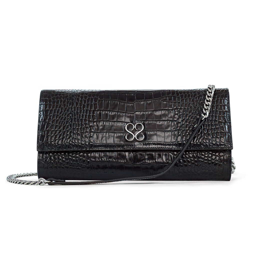 The Valentina Croc Clutch in Black - Stessa by Sarah