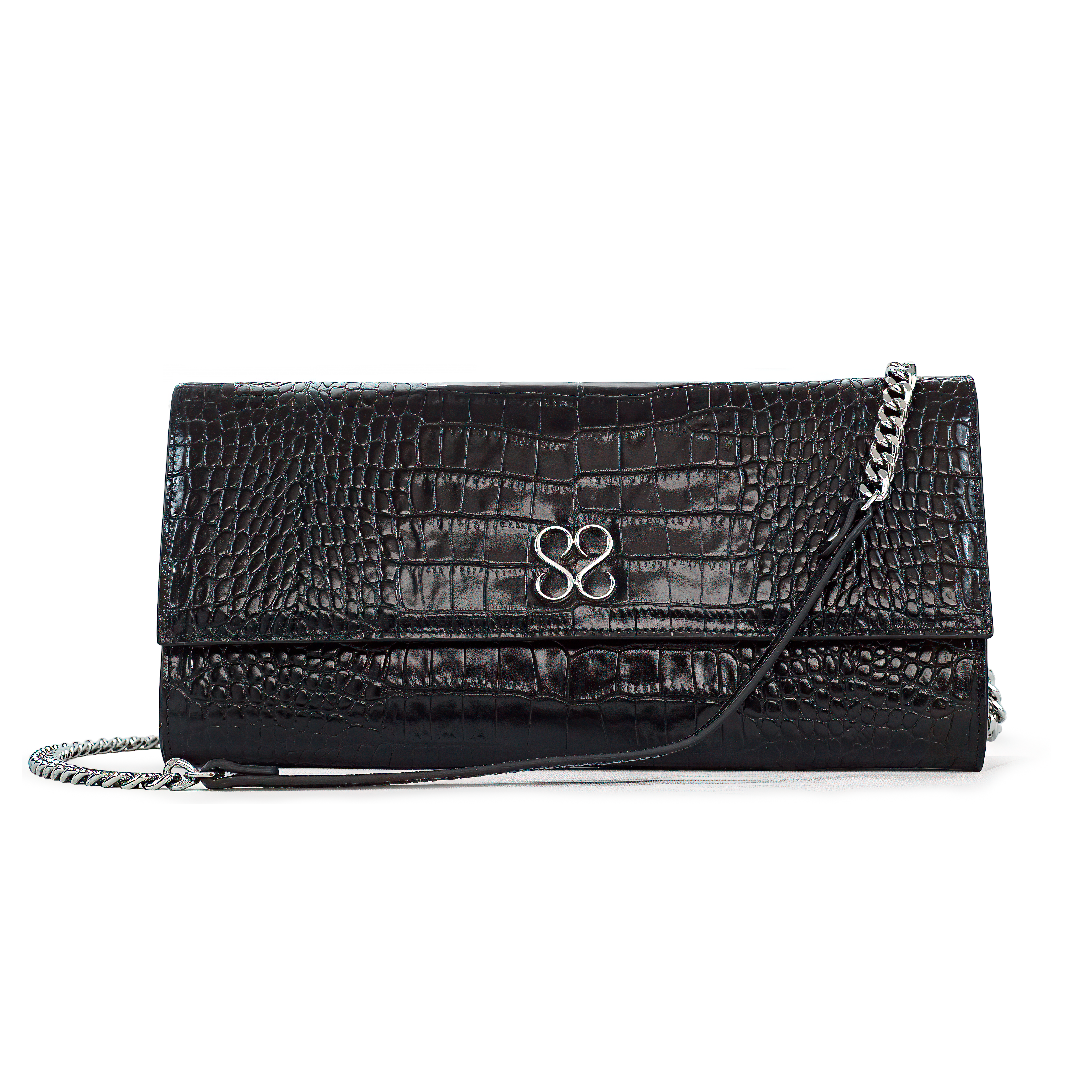 The Valentina Croc Clutch in Black - Stessa by Sarah