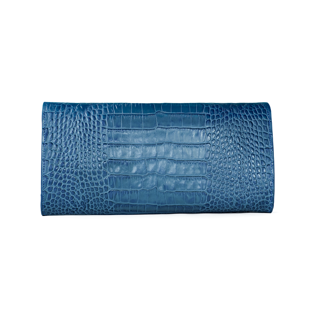 The Valentina Croc Clutch in Shadow Blue - Stessa by Sarah