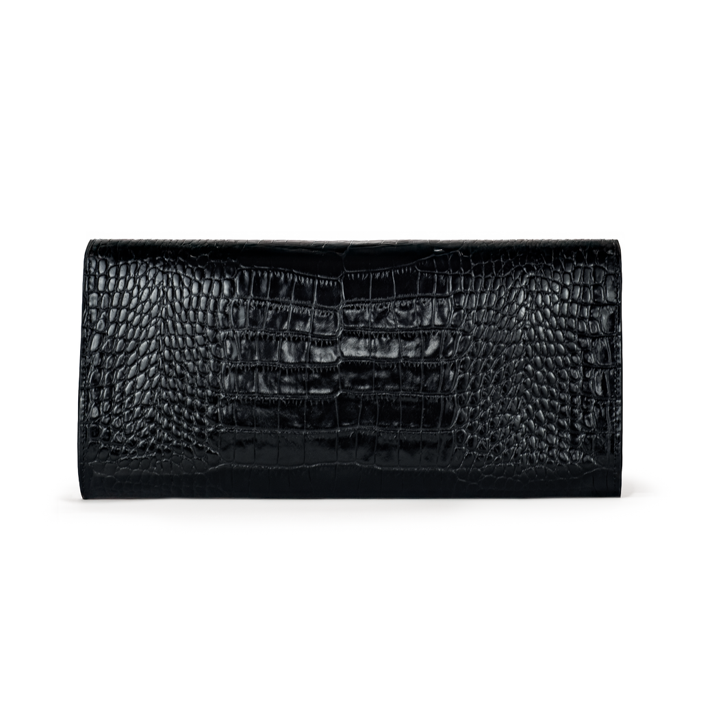 The Valentina Croc Clutch in Black - Stessa by Sarah