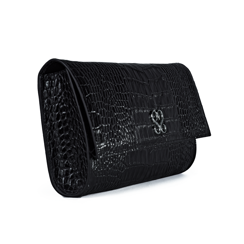 The Valentina Croc Clutch in Black - Stessa by Sarah