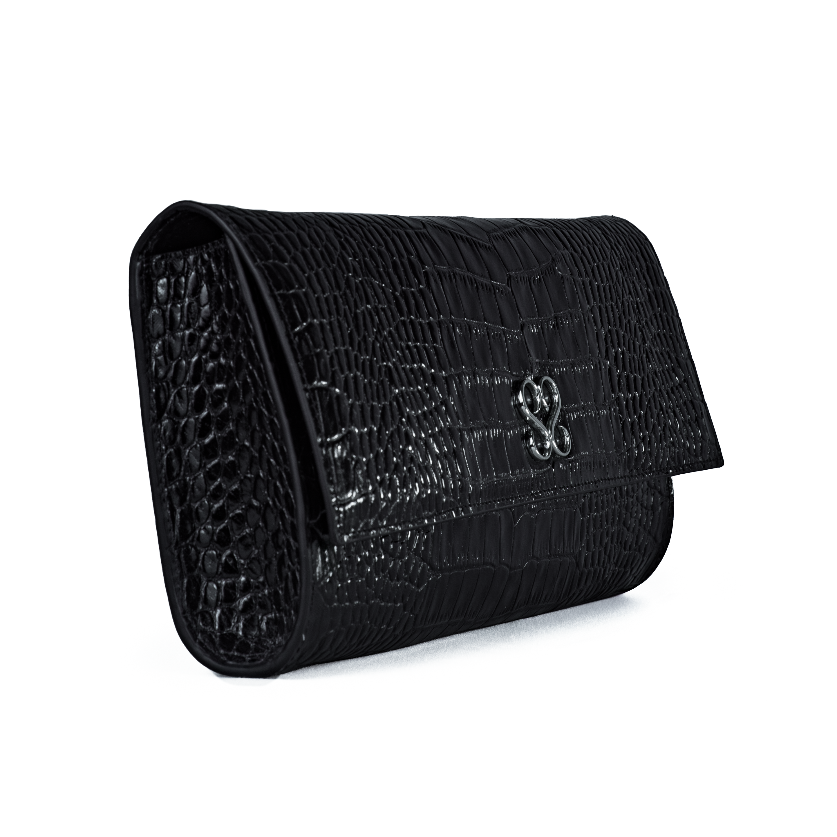 The Valentina Croc Clutch in Black - Stessa by Sarah