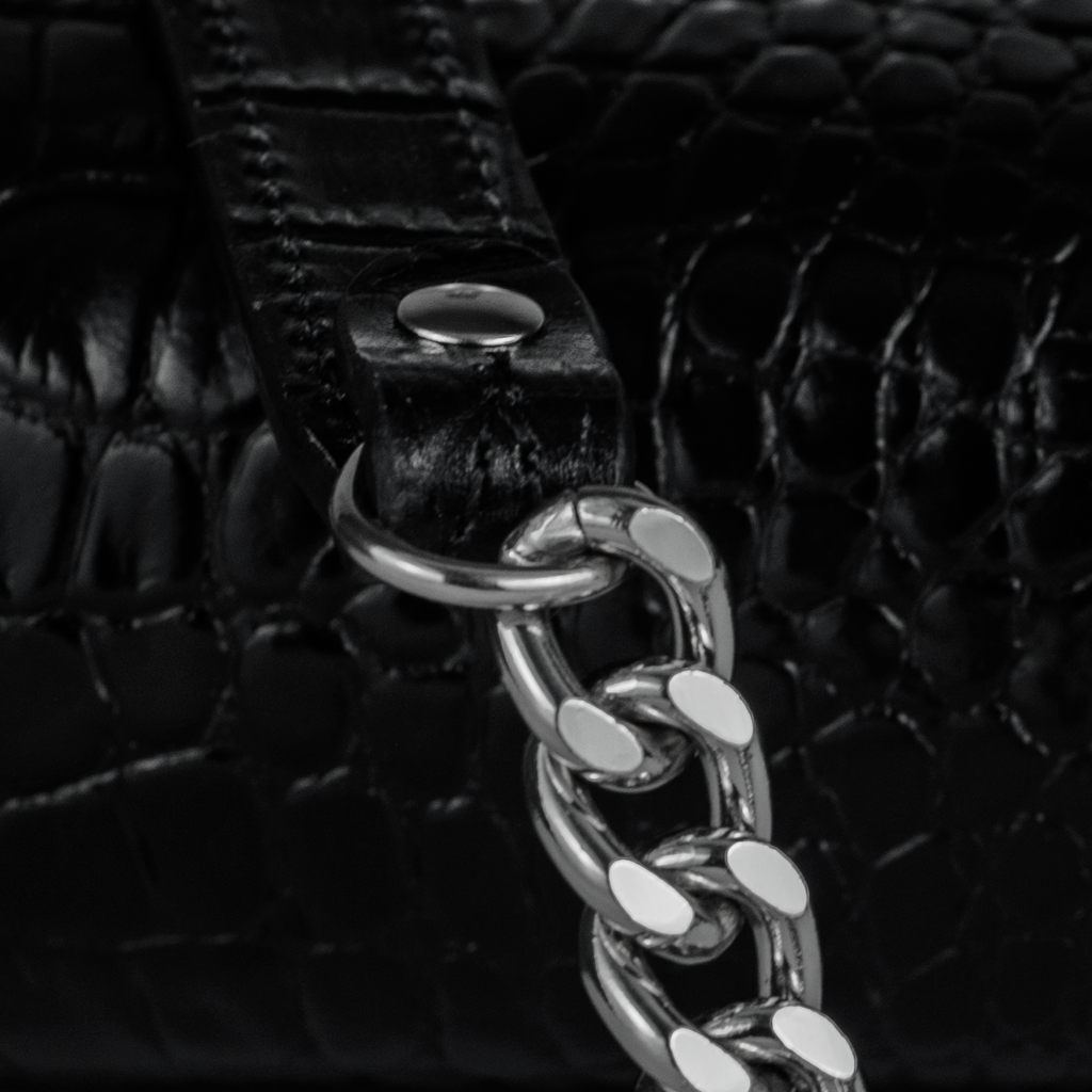 The Valentina Croc Clutch in Black - Stessa by Sarah