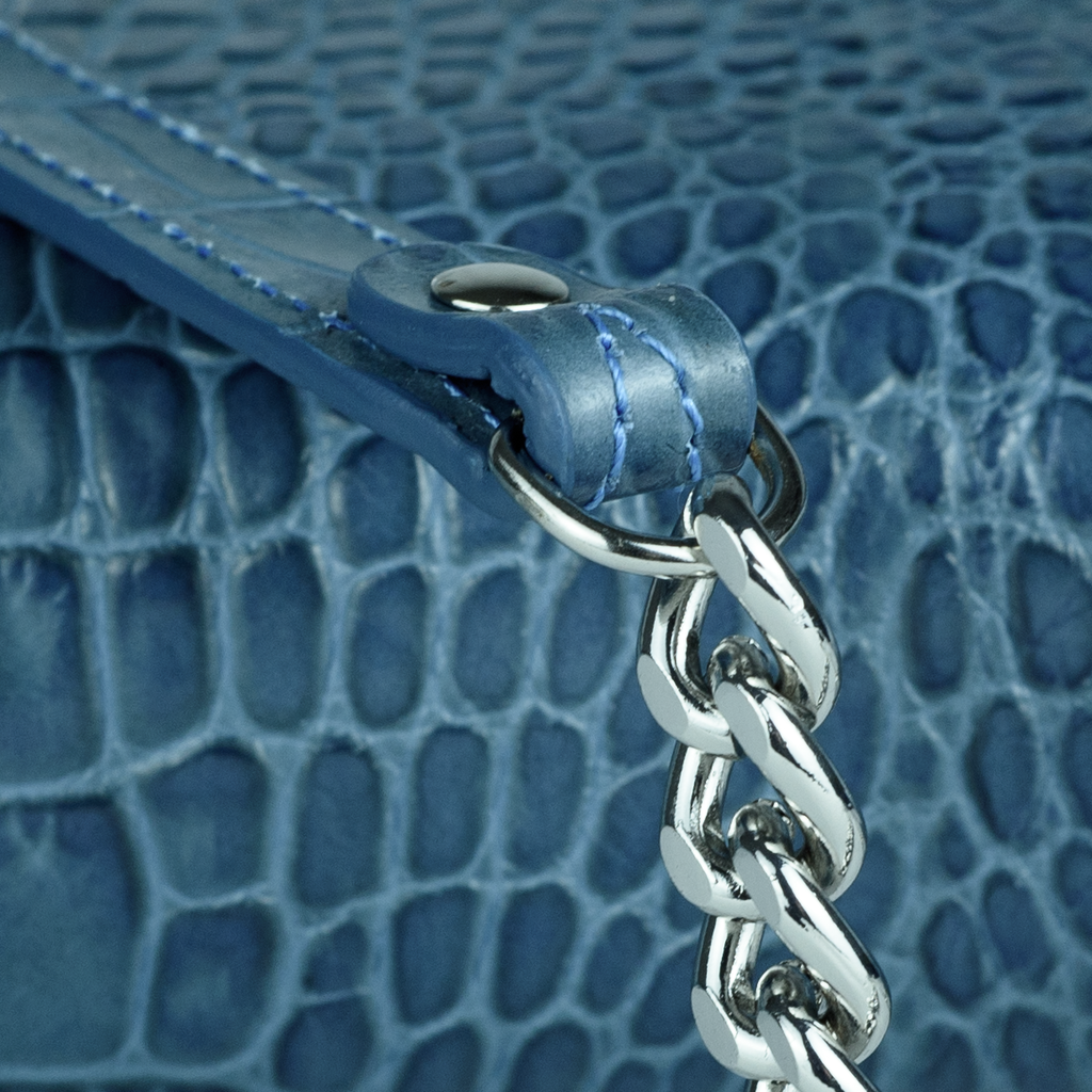 The Valentina Croc Clutch in Shadow Blue - Stessa by Sarah