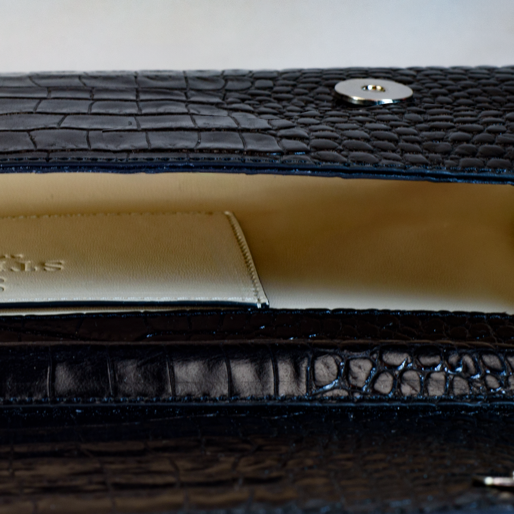 The Valentina Croc Clutch in Black - Stessa by Sarah