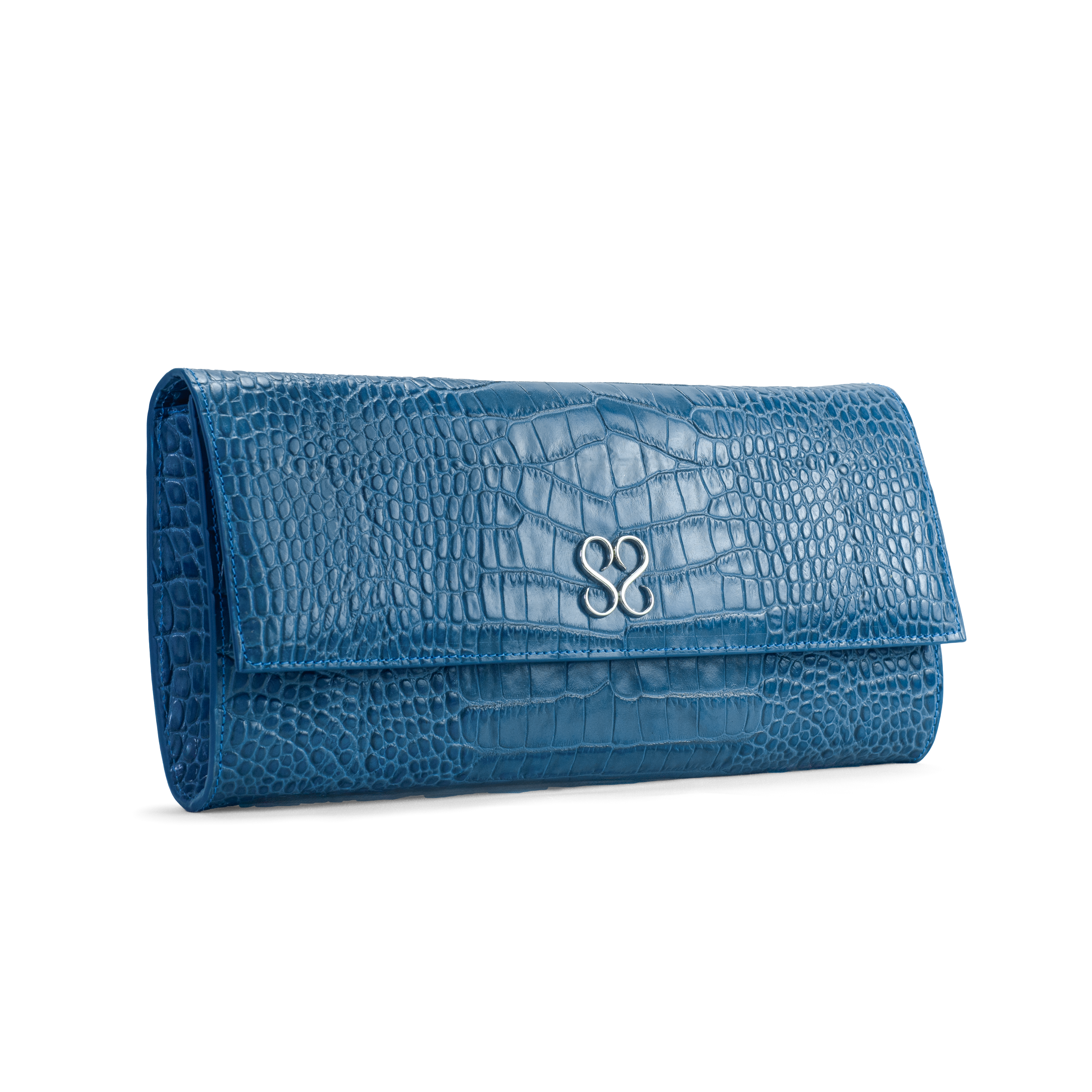 The Valentina Croc Clutch in Shadow Blue - Stessa by Sarah