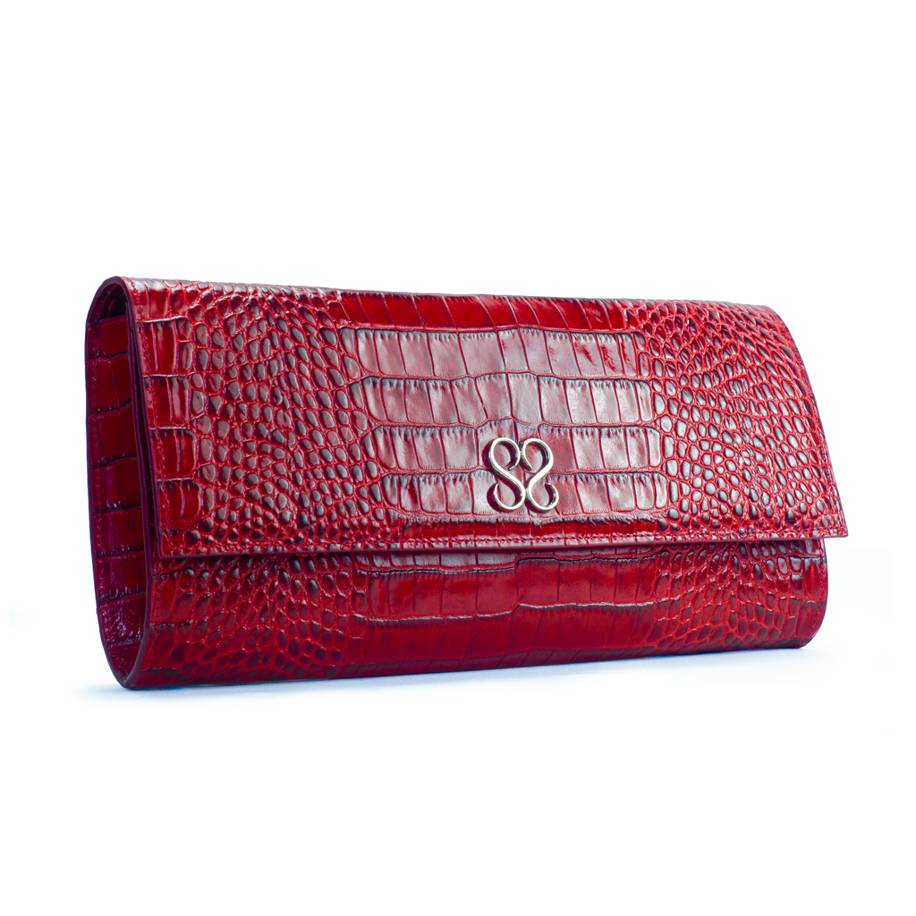 The Valentina Croc Clutch in Barbados Cherry - Stessa by Sarah