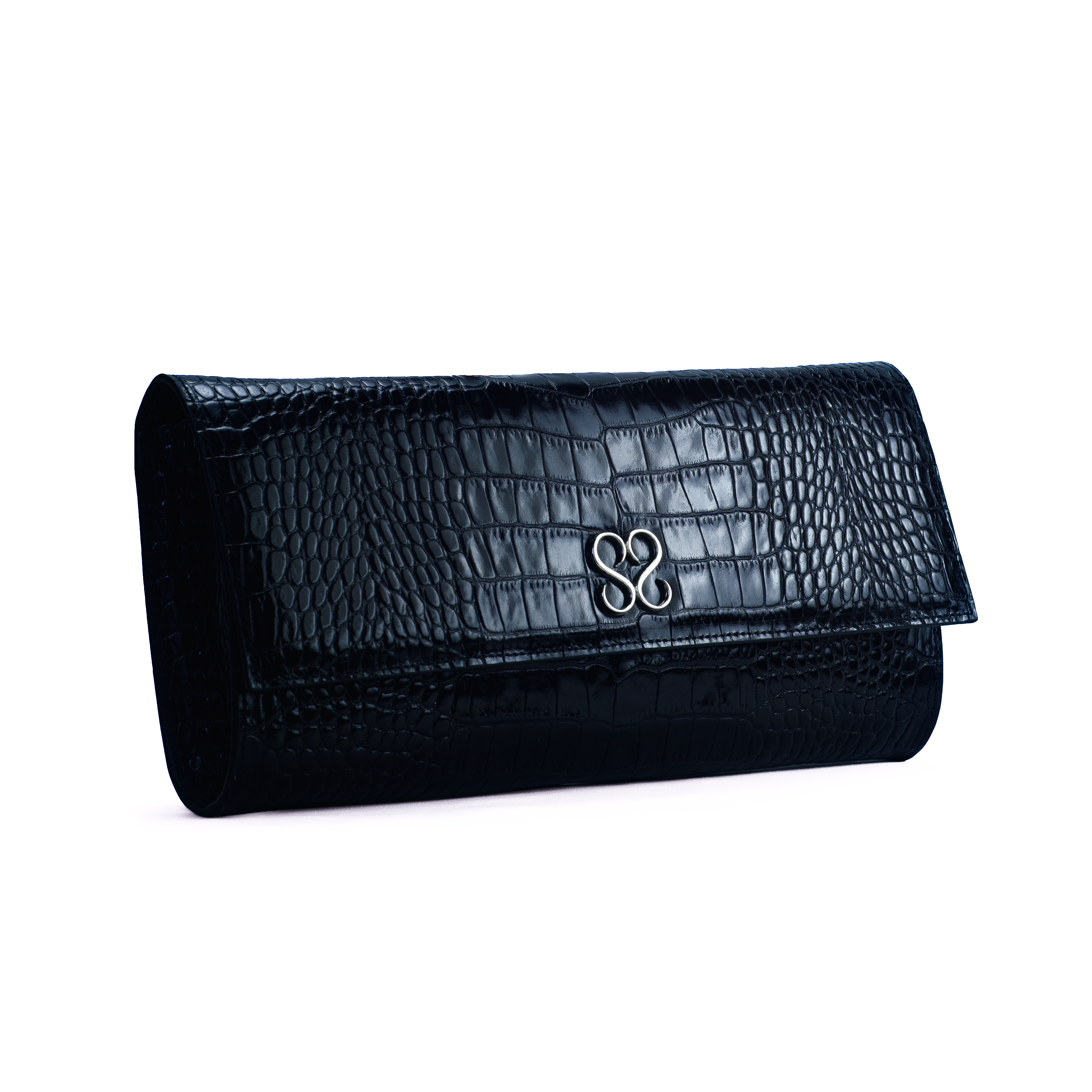 The Valentina Croc Clutch in Black - Stessa by Sarah
