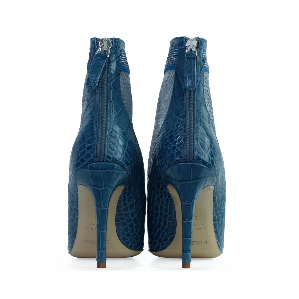 The Valentina Croc Mesh Boot in Shadow Blue - Stessa by Sarah