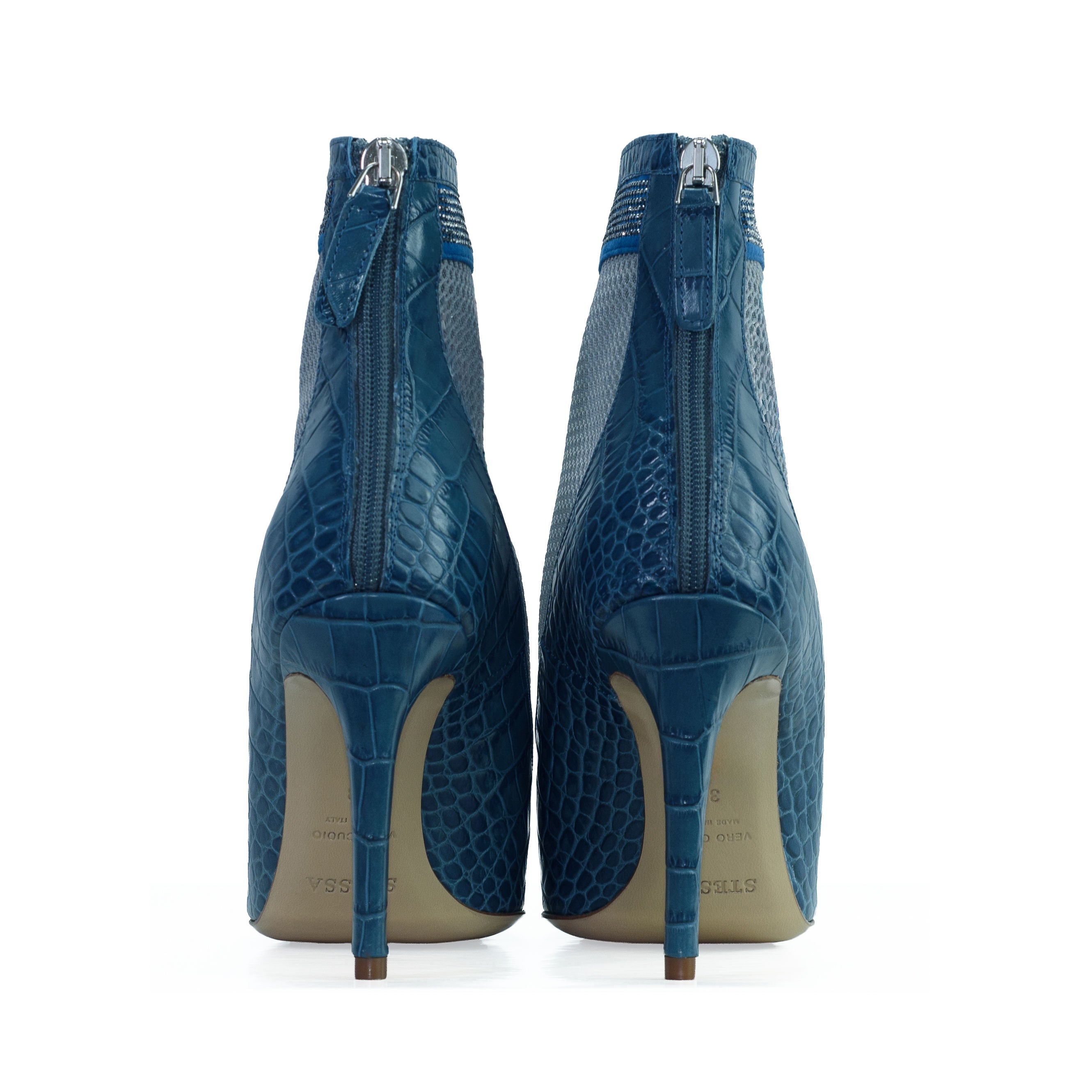 The Valentina Croc Mesh Boot in Shadow Blue - Stessa by Sarah
