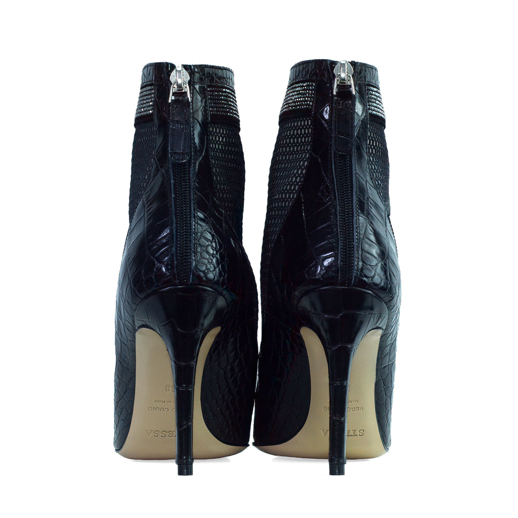 Valentina Croc Mesh Boot in Black - Stessa by Sarah