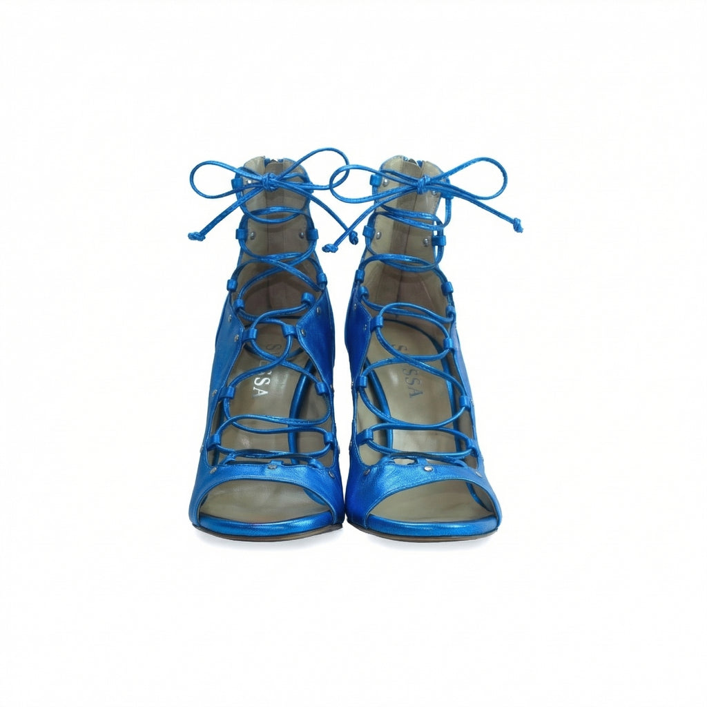 The Avalyn Lace up Sandal in Ocean Blue - Stessa by Sarah