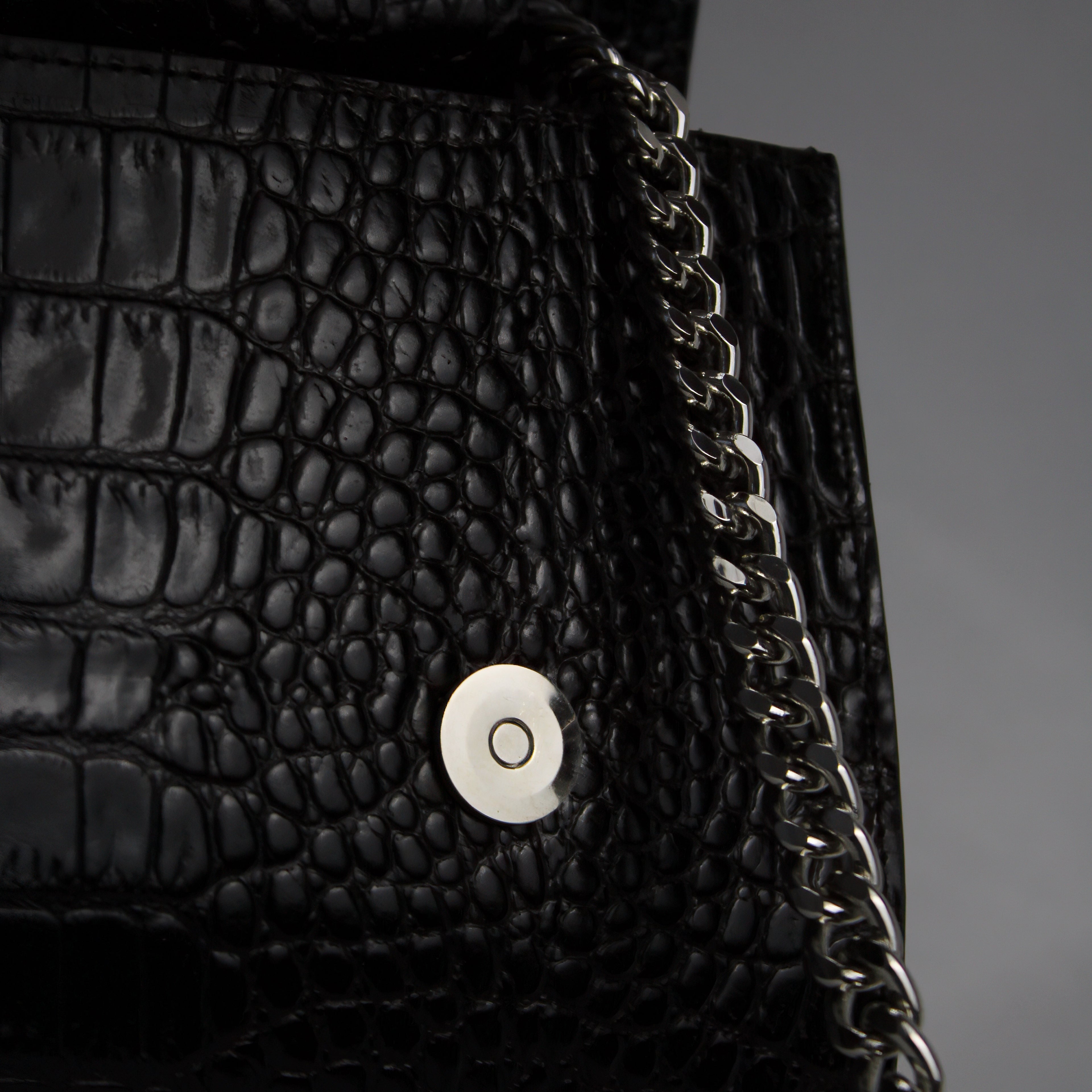 The Valentina Croc Clutch in Black - Stessa by Sarah