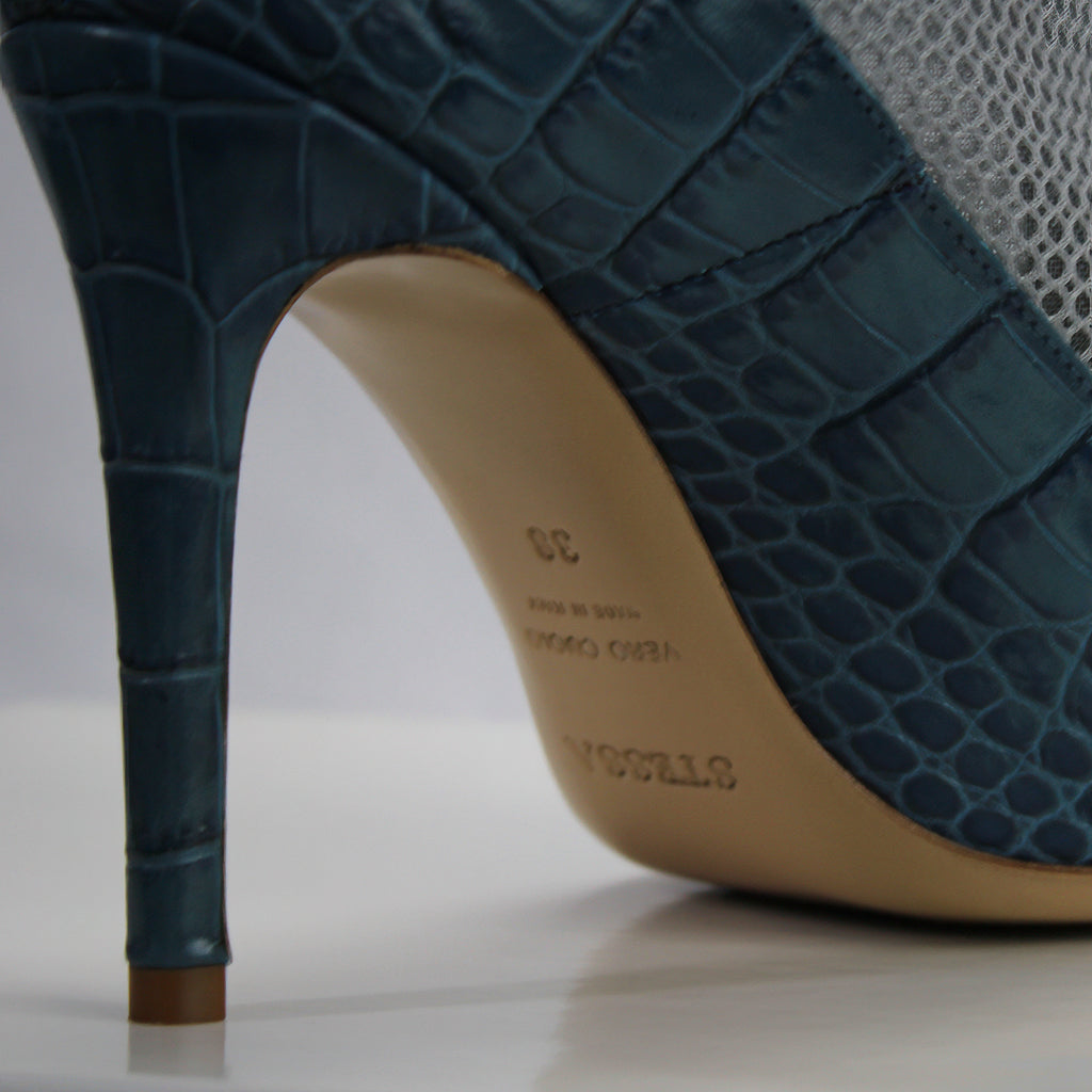 The Valentina Croc Mesh Boot in Shadow Blue - Stessa by Sarah