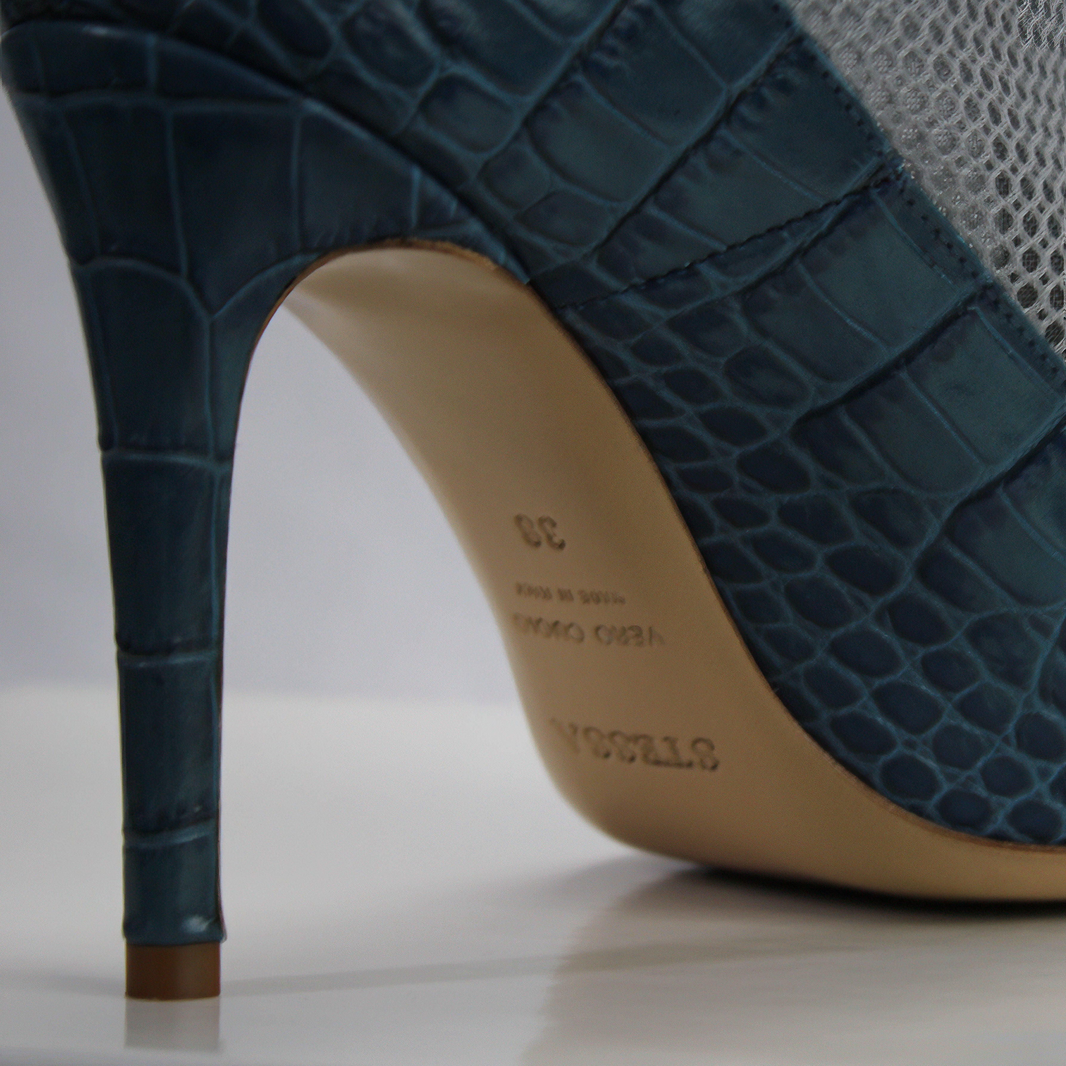 The Valentina Croc Mesh Boot in Shadow Blue - Stessa by Sarah