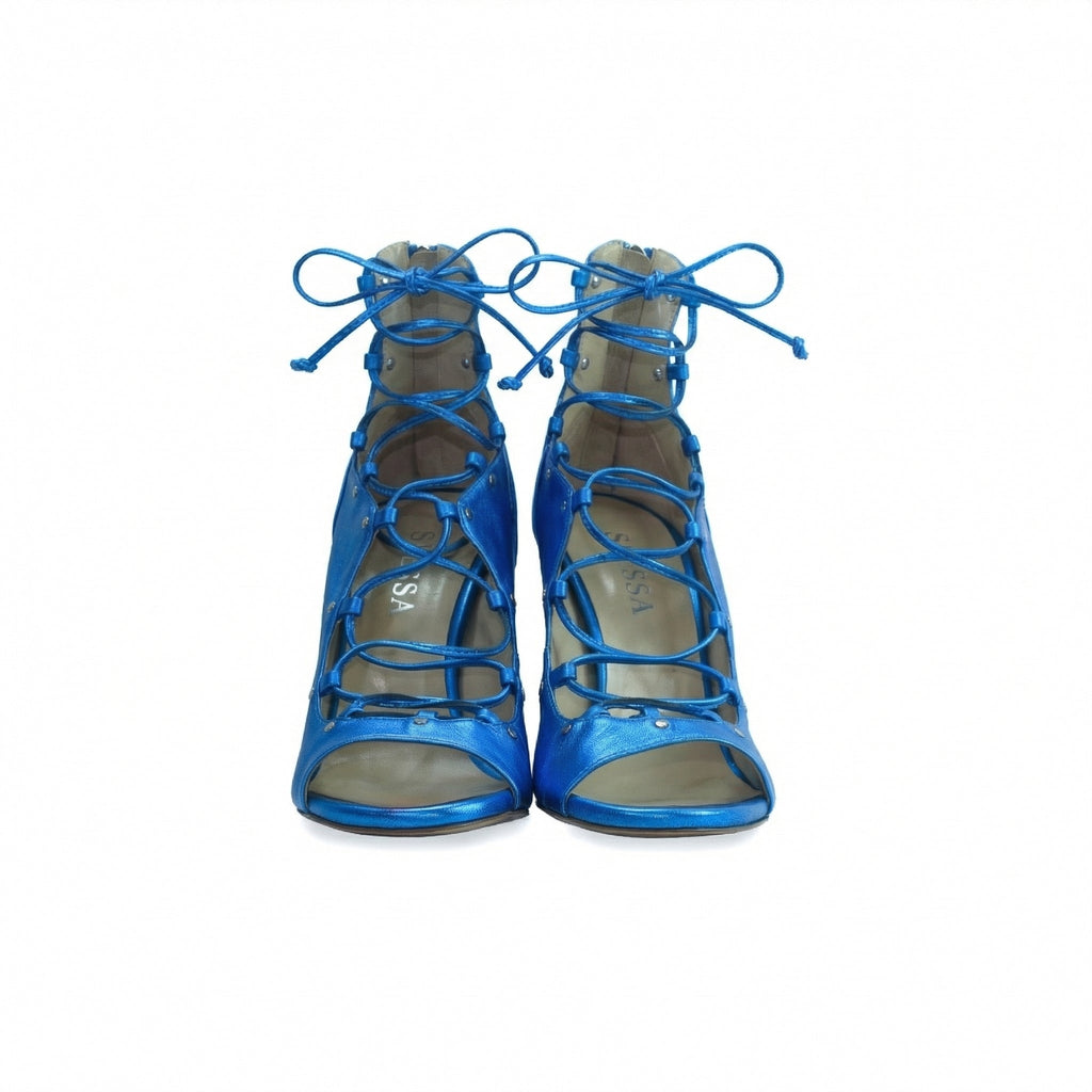 The Avalyn Lace up Sandal in Ocean Blue