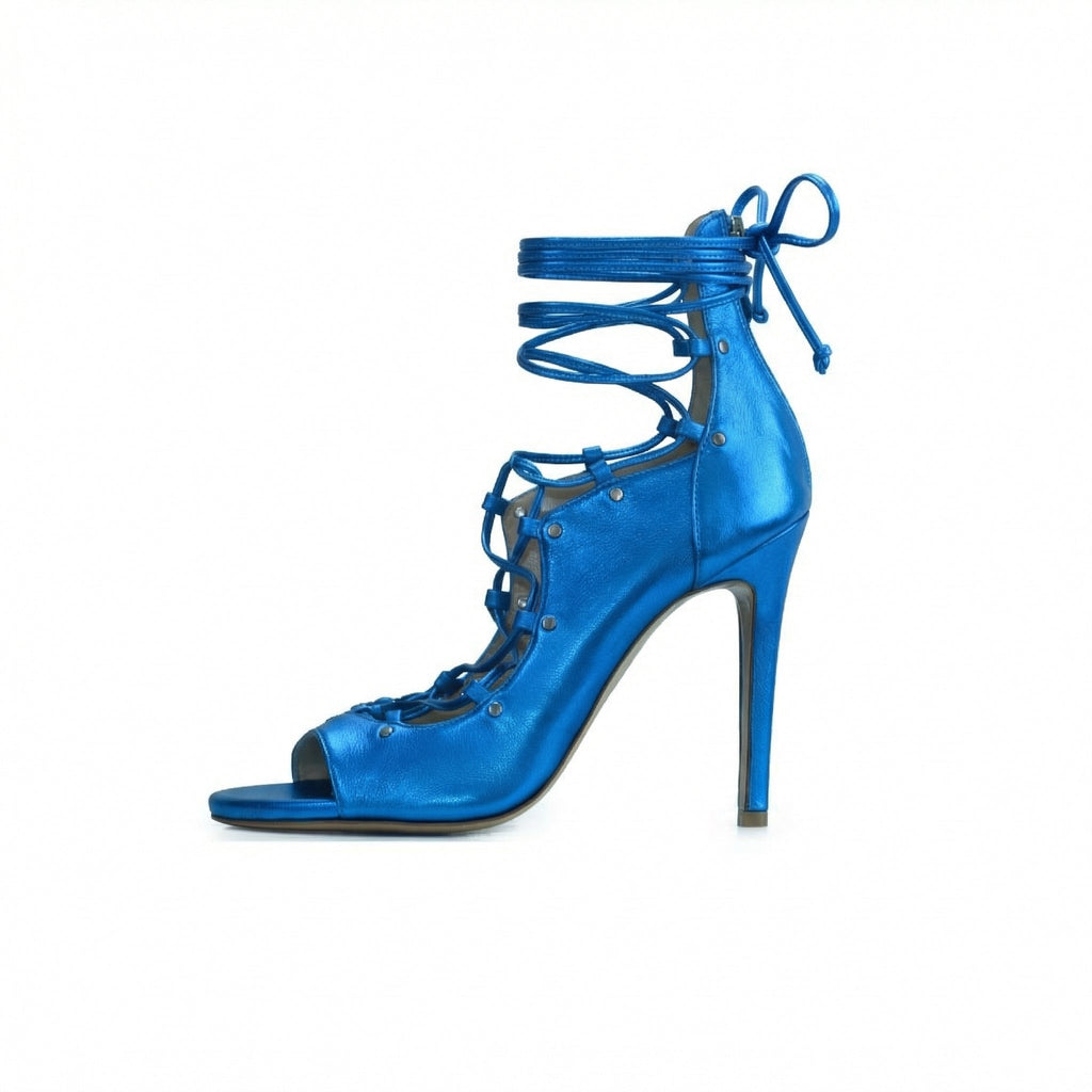 The Avalyn Lace up Sandal in Ocean Blue