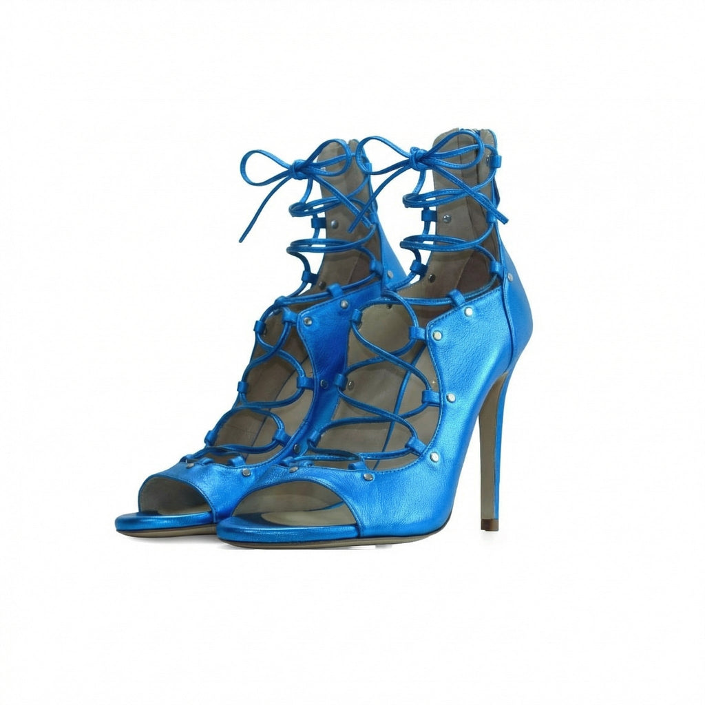 The Avalyn Lace up Sandal in Ocean Blue